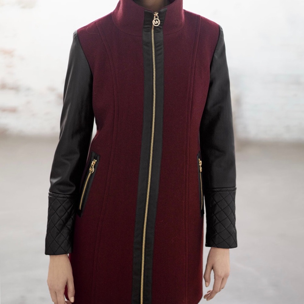 Michael Kors wool coat w/ faux leather sleeves - 6